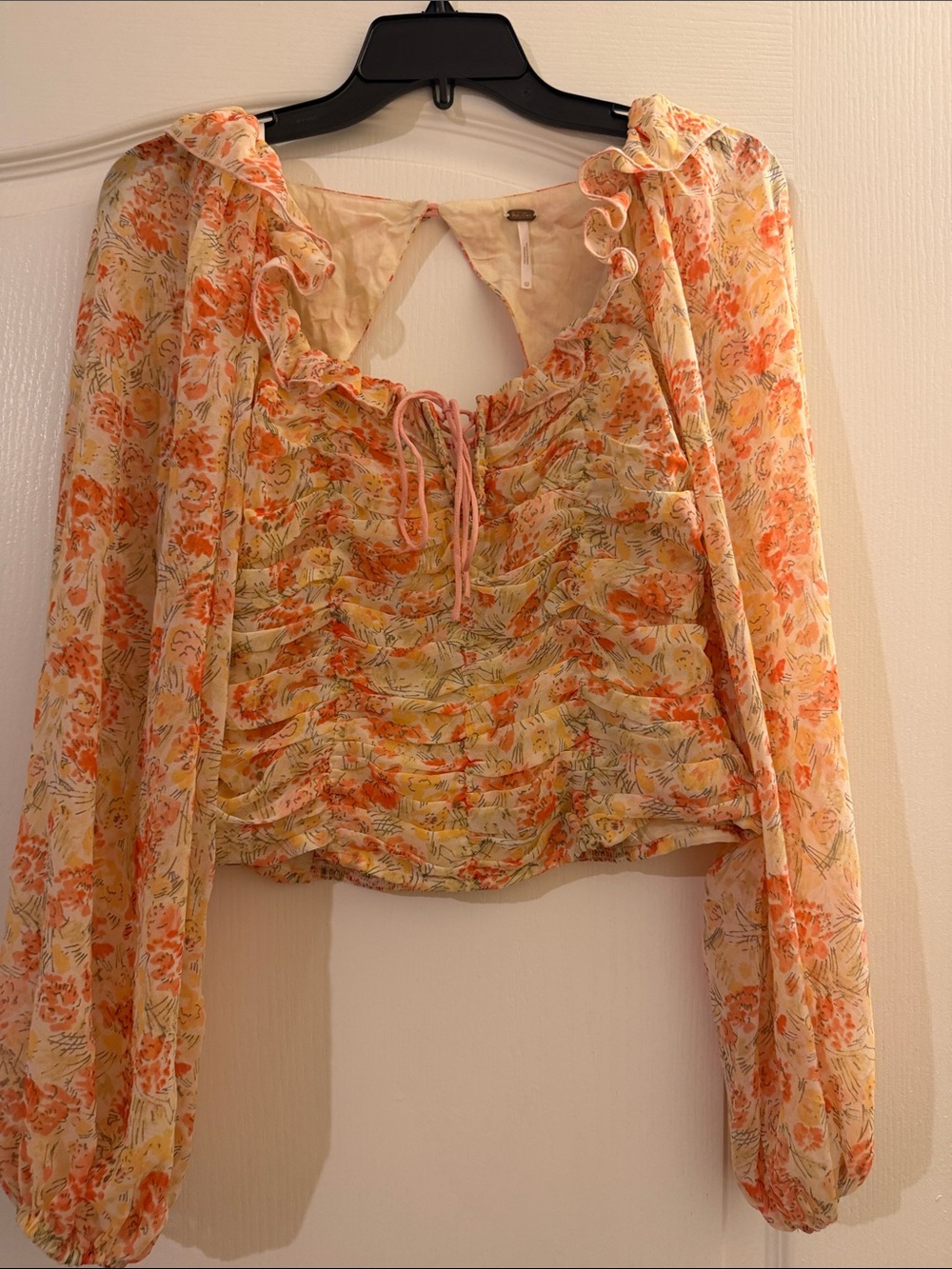 Free people Floral Ruffle Tie-Front top- Orange/Yellow